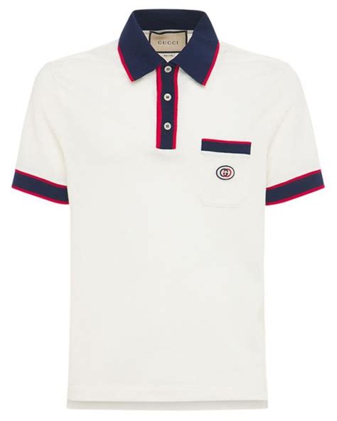 Gucci White Interlocking G Cotton Piquet Polo for men